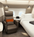 Singapore Airline's first class cabin bed and reclining chair