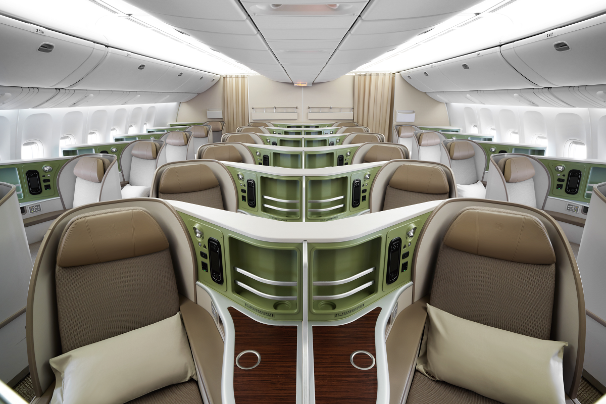 EVA Air Royal Laurel business class lie-flat seat with premium amenities